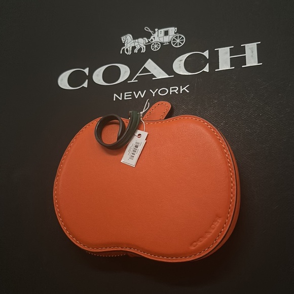 NWT COACH Halloween Pumpkin Zip Coin Card Case Purse Orange Leather CN002 - Picture 2 of 5